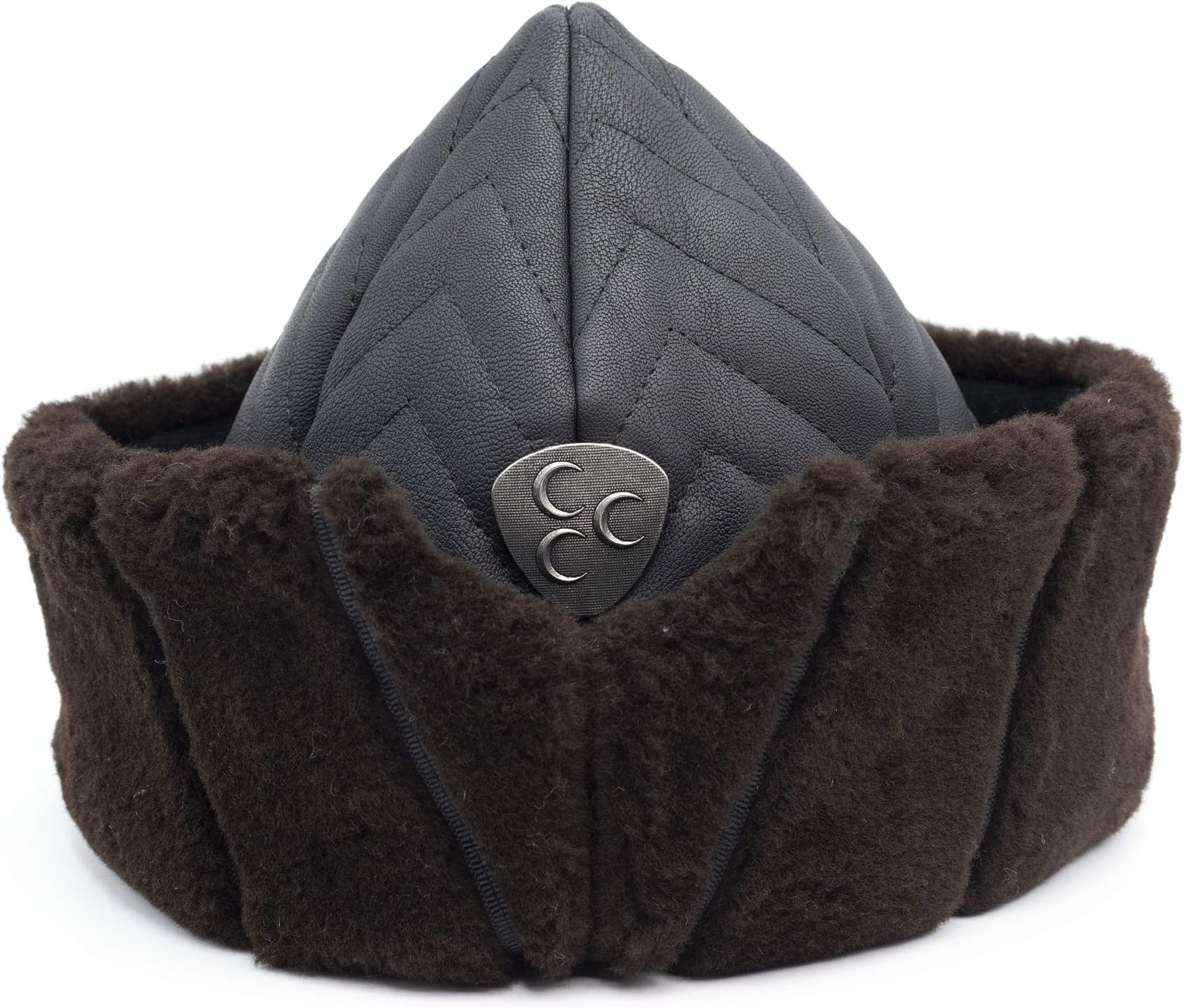 Modefa Yasir Boy Child Size Turkish Ottoman Bork Hat Ertugrul Dirilis Kurulus Osman Fur Leather #2022CHILD (3 Crescent) Black/Brown
