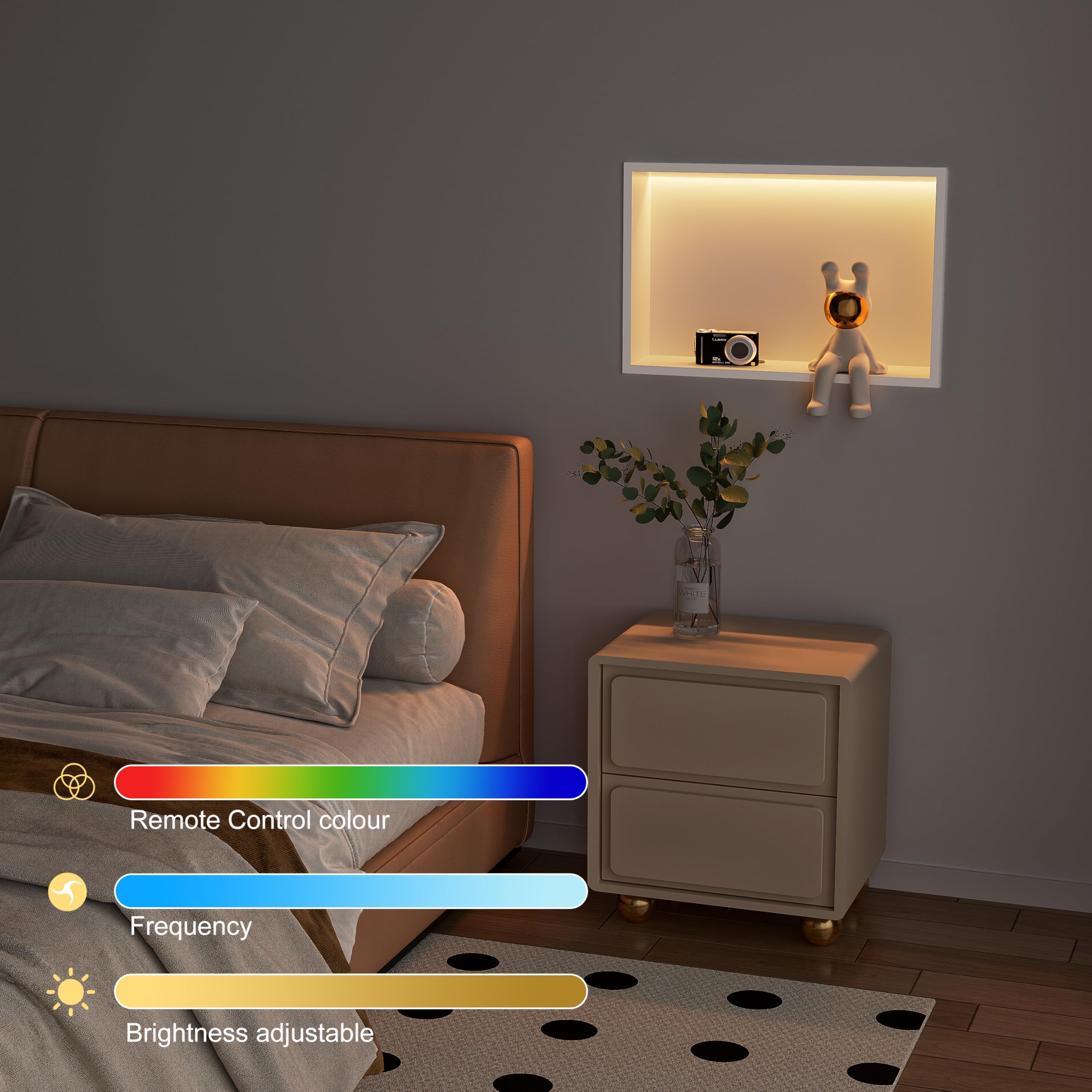 Douche niche murale en acier inoxydable avec lumière LED RVB, étagère de rangement individuelle blanche, pour salle de bain, 60 x 30 cm