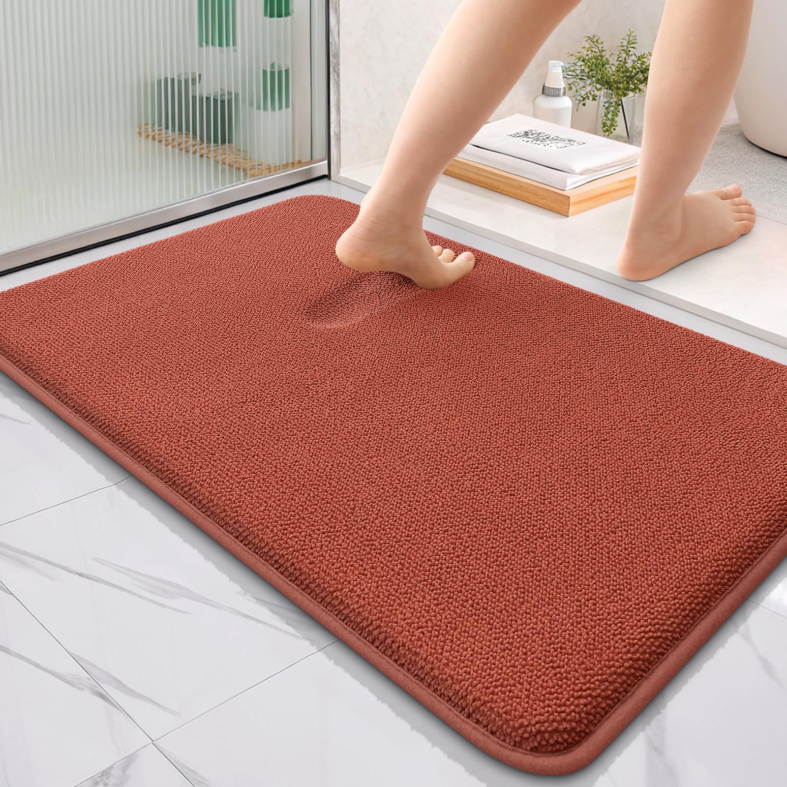 OLANLY Memory Foam Absorbent Bathroom Rugs Mats 36x24, Rustic Terracotta