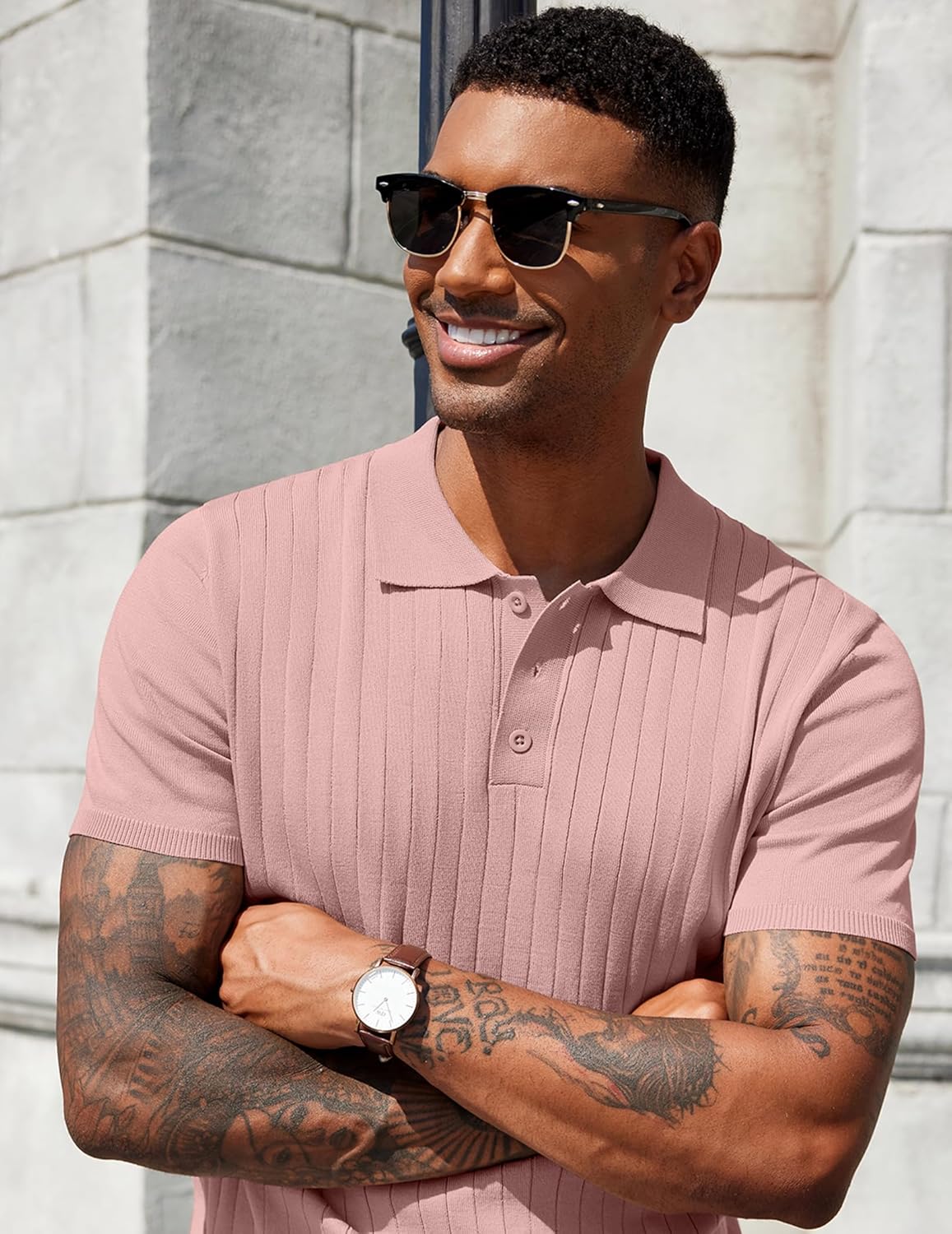 COOFANDY Men's Knit Polo Shirts Short Sleeve Ribbed Knitted Shirt Summer Lightweight Casual Golf Shirts - Image 4