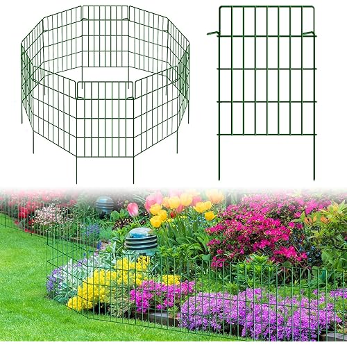 10 Pack Garden Fence Animal Barrier Fencing 1.44 inch Spacing Total 10.8ft (L) x 24in High Rustproof Metal Wire Yard Blocker Rabbit Dog Border for Outdoor Flower Bed Decor Green