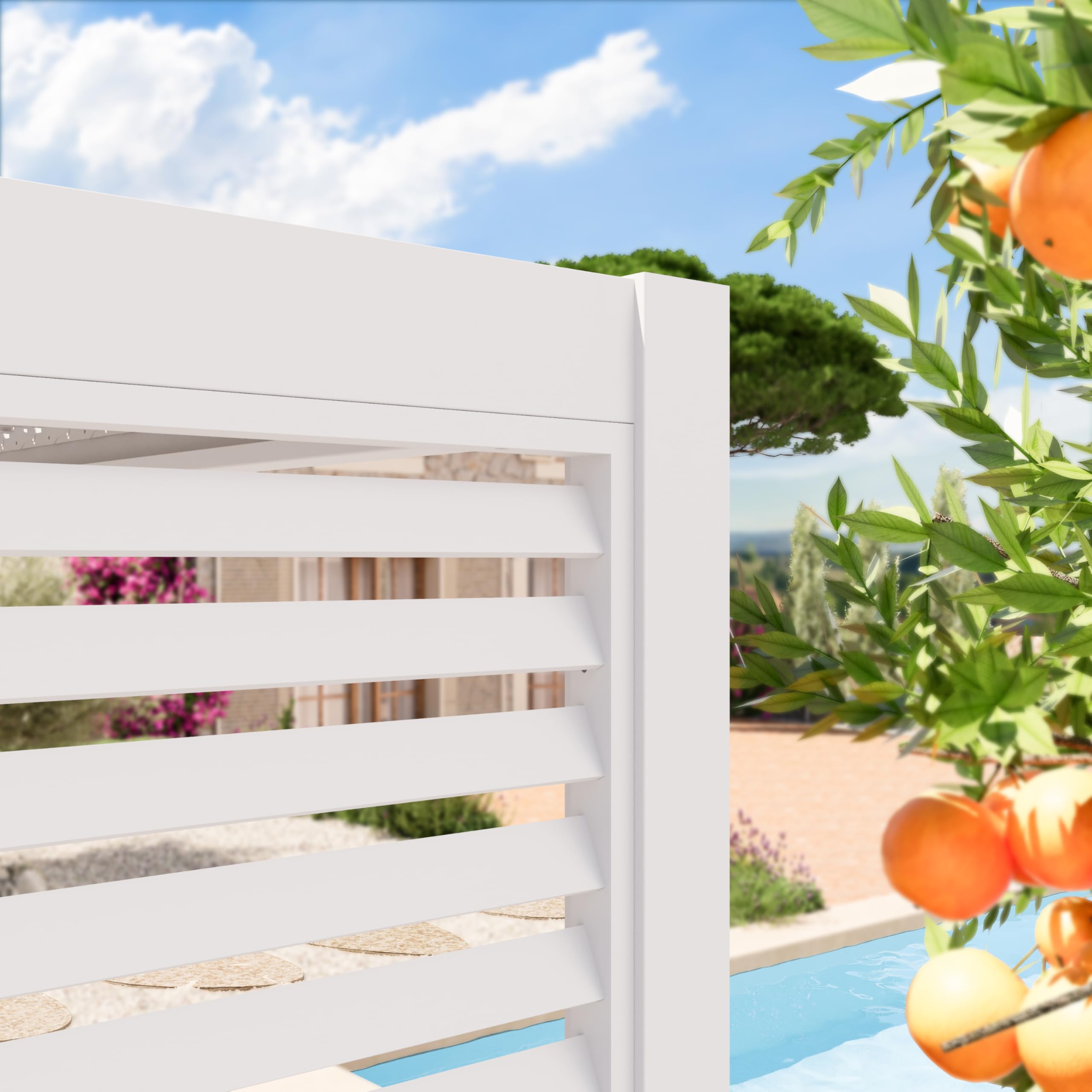 PRIMEYARD Pared de Lamas de 1 Pieza en Aluminio - Panel estático en Blanco para Pergola Premium