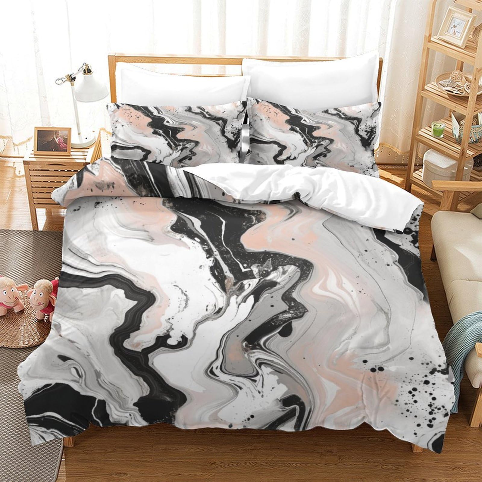 P1S9U7W5Y 3D Printed Marble Pattern 3pcs Duvet Cover Set Microfiber Abstract Bedding Set Super king（260x220cm）