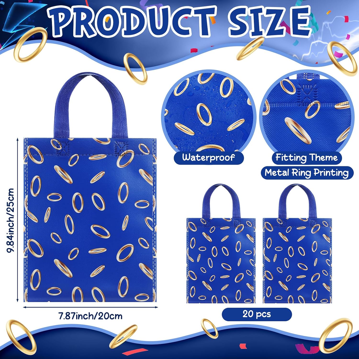 Dunzoom 20 Pcs 8 x 10inch Blue with Gold Ring Print Themed Goodie Bags Video Game Party Favor Candy Treat Non-woven Bags for Video Game Party Decorations and Birthday Supplies image 4