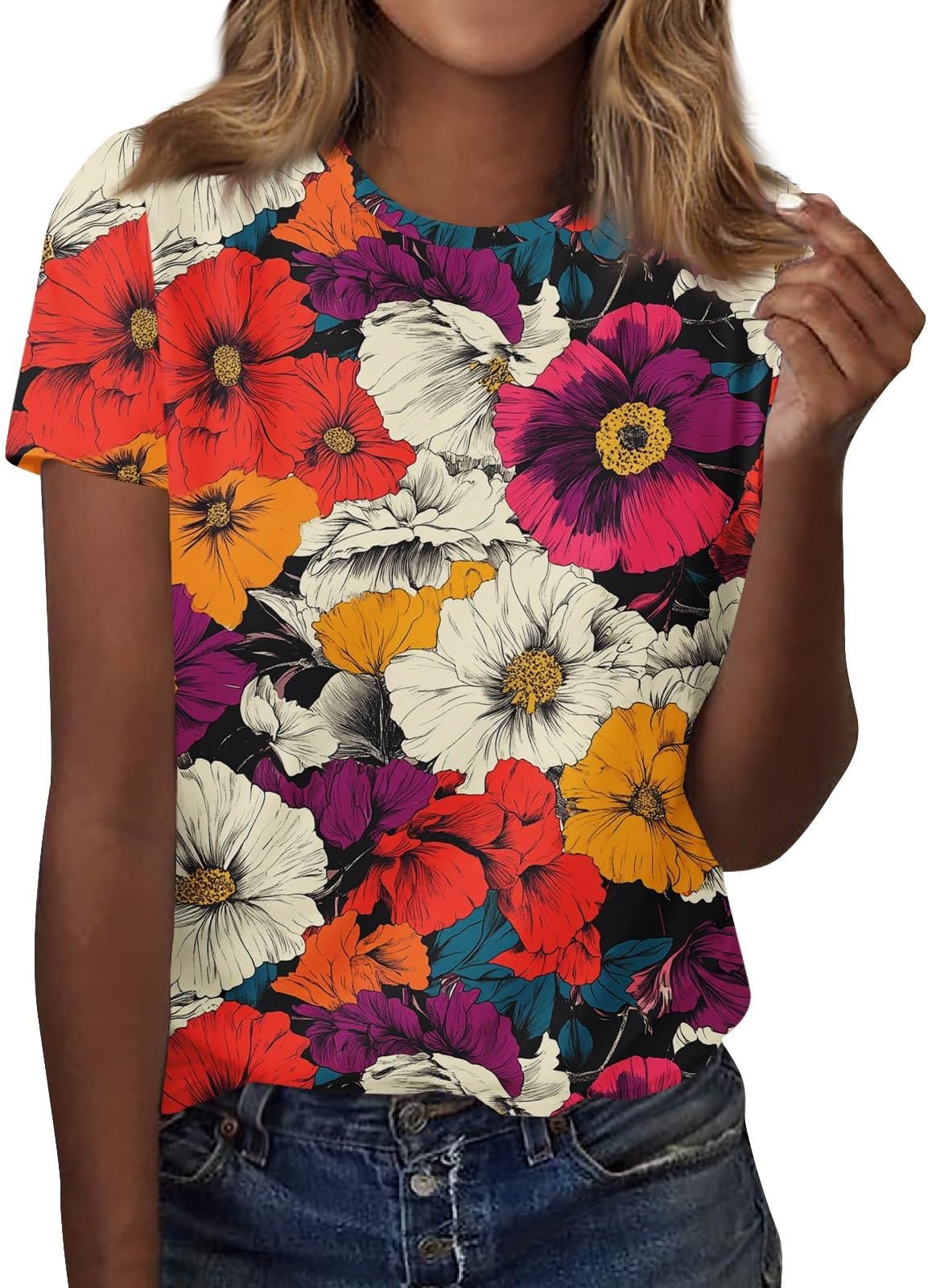 Women's Casual Short Sleeve Graphic Tee Blouse Artistic Abstract Print Comfortable Cotton for Everyday Wear
