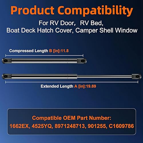 Miniatura 32 de Cantidad (2) SX172P10 soporte de elevación de amortiguador de gas de 17 pulgadas, 10 lb/44N, para tapa de caja de herramientas, puerta