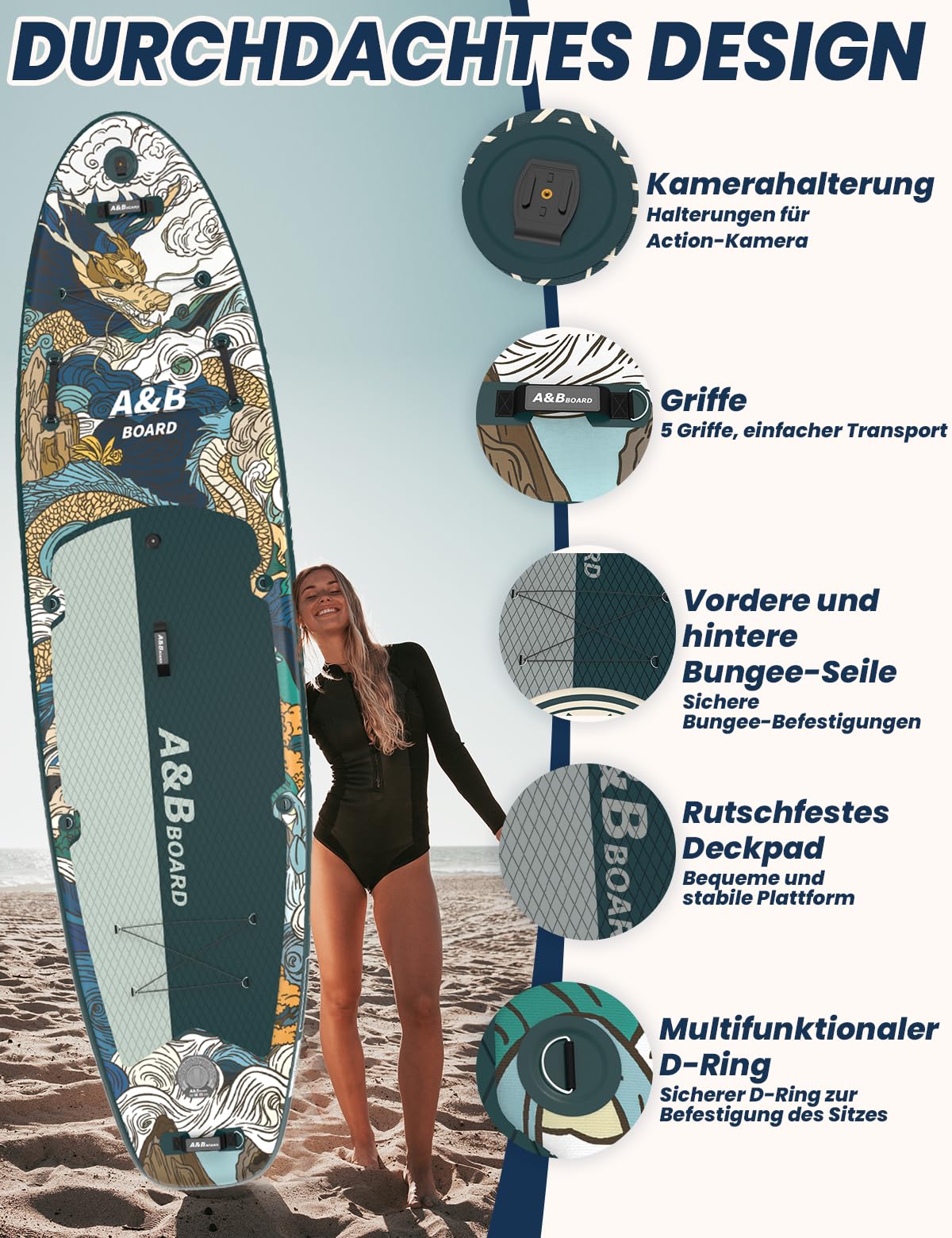 A&BBOARD SUP Gonfiabile Adulti con Tutti gli Accessori,335 cm Tavola da Stand up Paddle Board Gonfiabile per Tutti i Livelli di Abilità