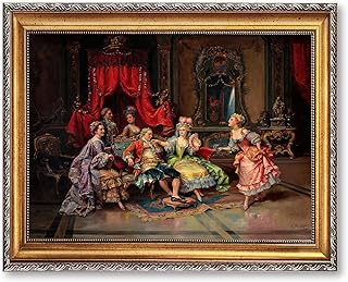 Framed Elegant Rococo Era Scene Poster Canvas Print Art Vintage Painting Stunning Wall Art PicturesHome DecorWall Decoration Art Print for Living RoomBedroom Wall Decor (Retro Framed,12L x 16W)