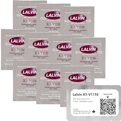 Amazon.com: Lalvin K1-V1116 Wine Yeast (10 Pack) - Make Wine Cider Mead ...