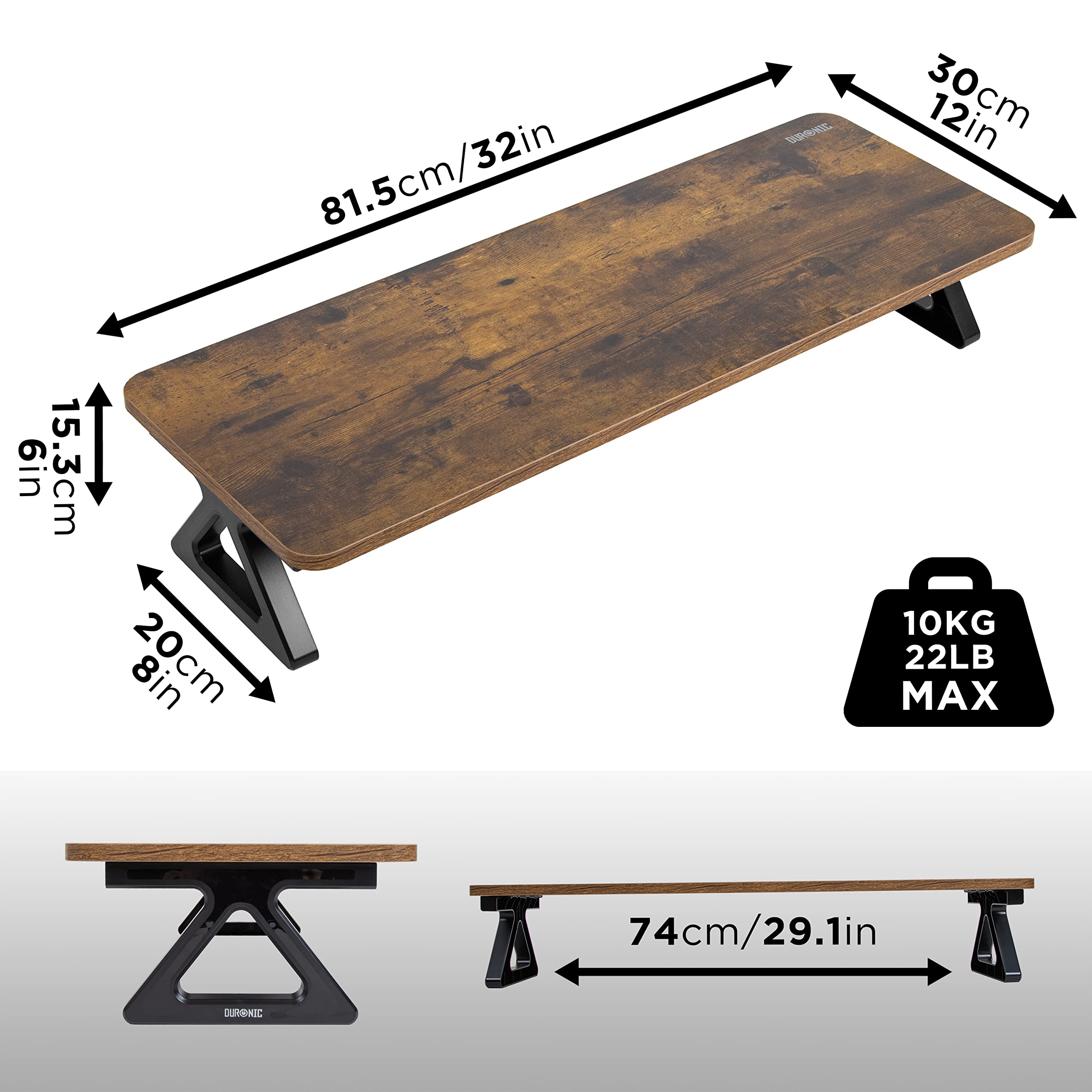 Duronic DM06-2 AO Supporto per Monitor e Laptop, 81x30 cm, Rialzo Ergonomico da Scrivania per 1 o 2 PC, Altezza 15 cm, Portata 10 kg, Quercia antica, Mensola Salvaspazio per Casa e Ufficio