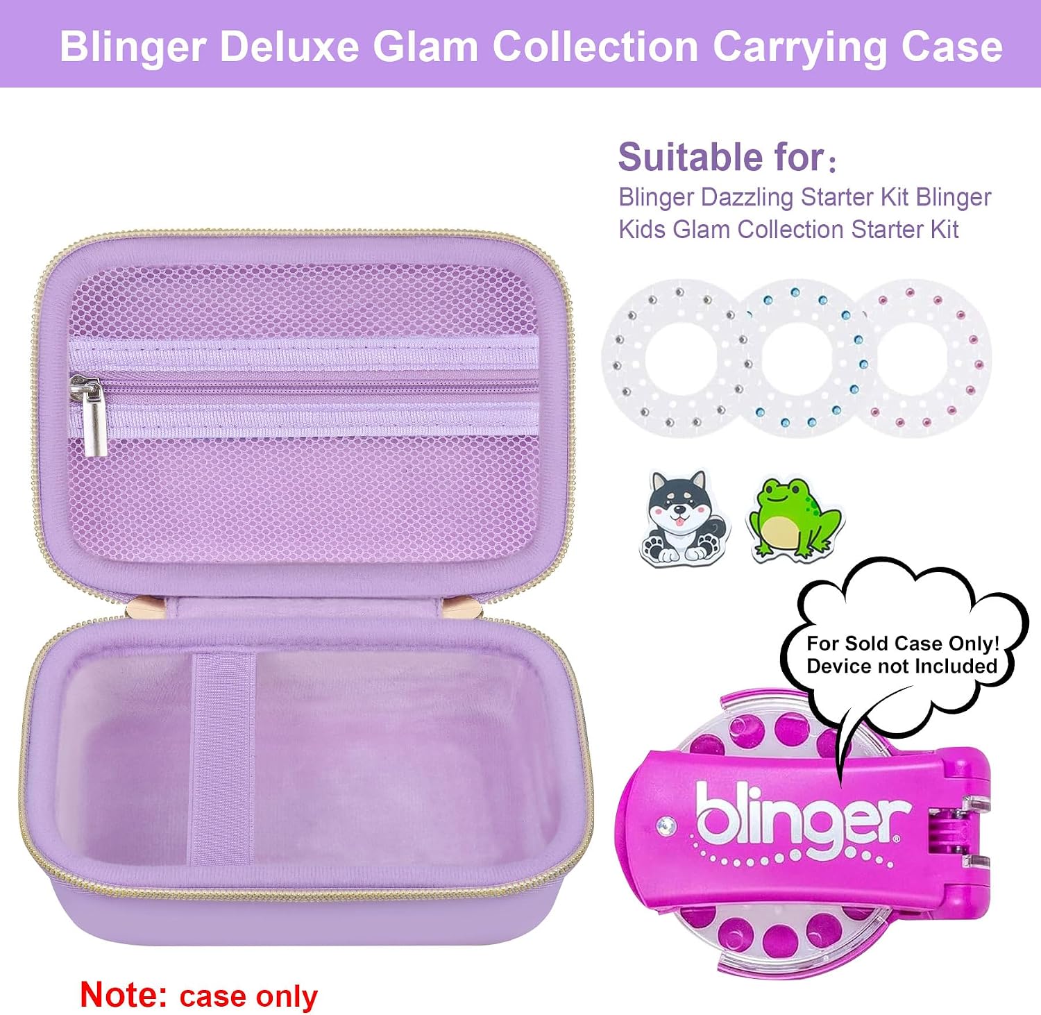 Elonbo Carrying Case for Blinger Dazzling Starter Kit,Blinger Kids Glam Collection Starter Kit Storage Bag,Kids Hair Styling Tool Travel Organizer Holder,Pocket fits Gems Rhinestones. Purple