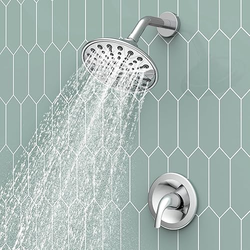 EMBATHER Juego de grifo de ducha, válvula de ducha de control de una sola manija y kit de molduras, juegos de grifos de ducha completos con cabezal