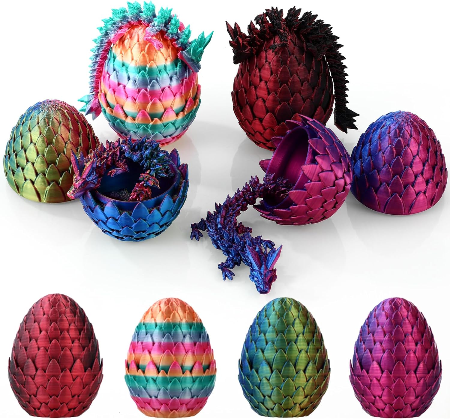 4PCS 3D Printed Dragon Eggs Fidget Toys,Mystery Crystal Dragon Egg for Easter Basket Stuffers, Easter Toys & Decor – Unique Easter Basket Essentials for Kids & Collectors (4 Pack)