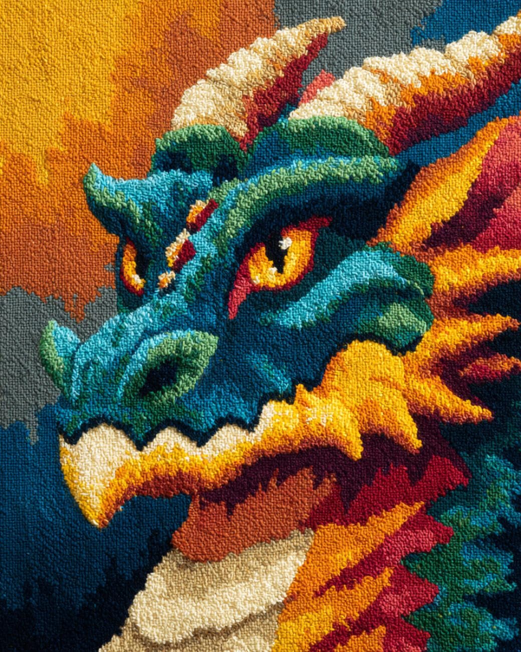AMBATTERY Latch Hook Tapestry Kit Colorful Dragon 55x75cm
