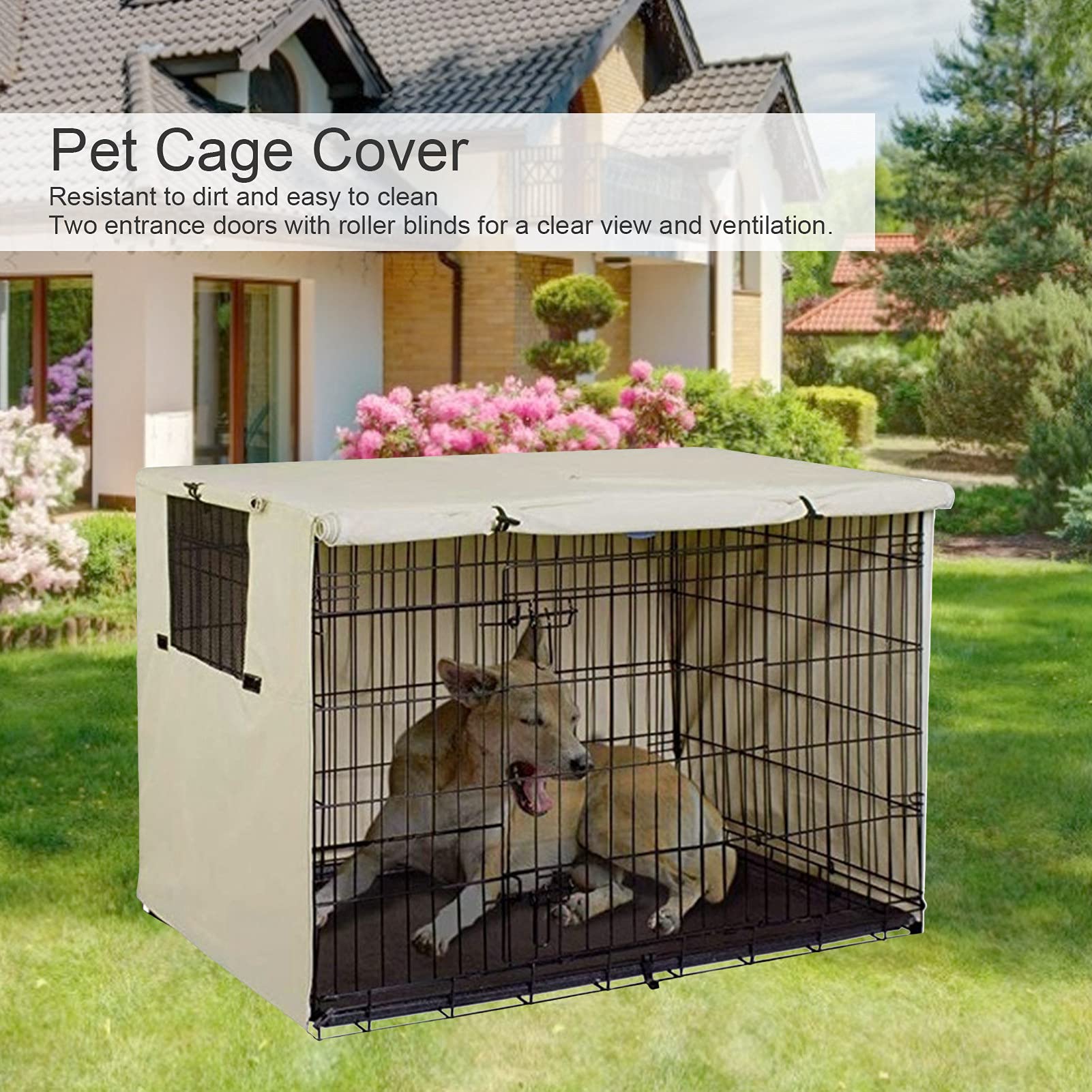 Cubierta para Jaula para Perros Al Aire Libre, Cubierta Duradera para Jaula para Perros, Tela Oxford 210D, Cubierta para Perrera para Mascotas, Parasol Impermeable, 31,1x20,9x20,0 Pulgadas(beige)