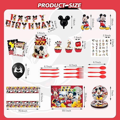 Miniatura 3 de 186 piezas de suministros de fiesta de cumpleaños de ratones catoon para 20 invitados, incluye decoraciones de pasteles, telón de fondo, pancarta,