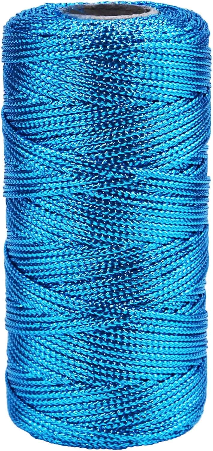 Metallic Blue Twine, 1.5 mm Thick, 328 Feet, for Crafts, Christmas Tree Decor
