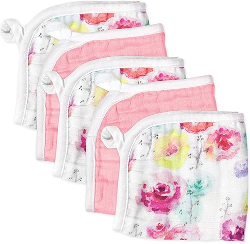 HonestBaby Juego de 5 toallas de algodón orgánico unisex para bebé, juego de accesorios de invierno, 5 unidades, rosa y rosa, talla única de EE. UU