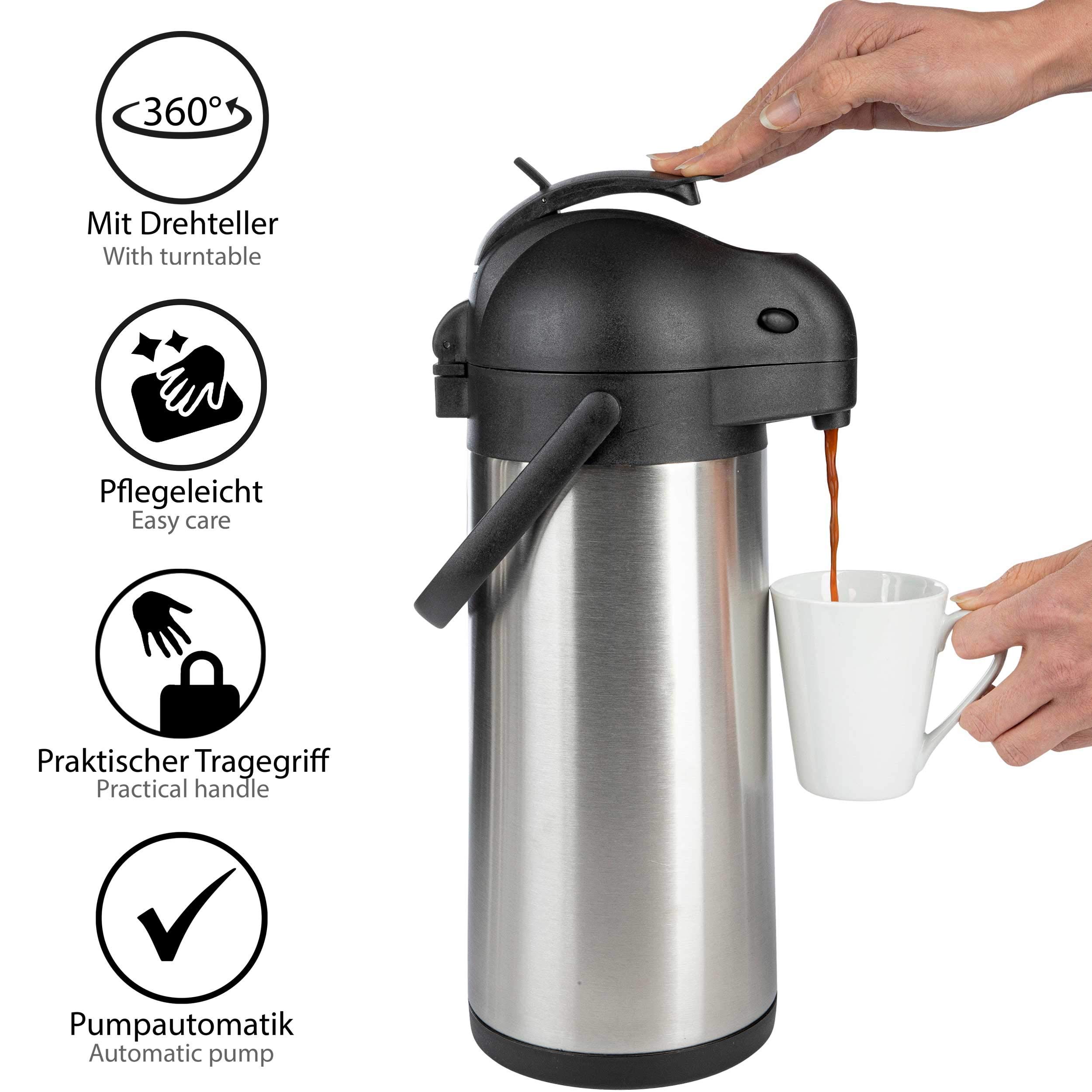 ONVAYA® Airpot Pumpkanne | Isolierkanne | Thermoskanne | Getränkespender | Edelstahl mattiert | Kaffeekanne | Doppelwandig (3 Liter)