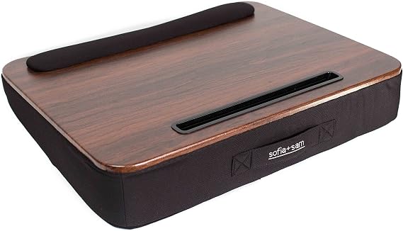 Sofia + Sam Multi Tasking Lap Desk with Memory Foam Cushion | Tablet Slot | Fits Laptops Up to 17 | Tablets Up to 9.6 | Black | Walnut Wood Top | Computer Lap Tray
