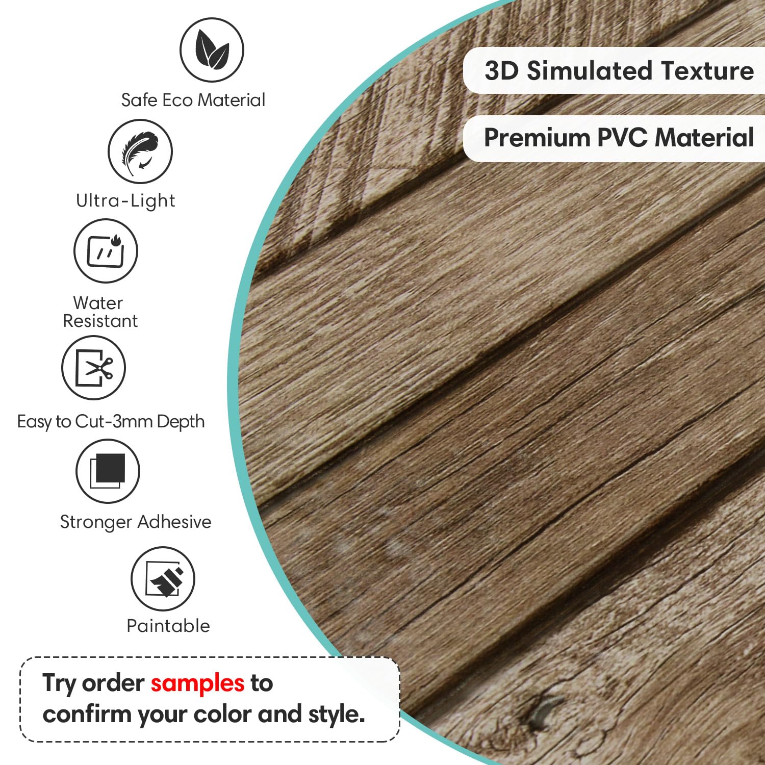 Commomy Pannelli da parete in legno 3D Peel and Stick
