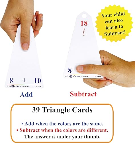 Miniatura 3 de Think2Master Tarjetas flash triangulares de suma y resta de multiplicación laminada premium  78 tarjetas flash borrables en seco. Incluye 2 anillos.