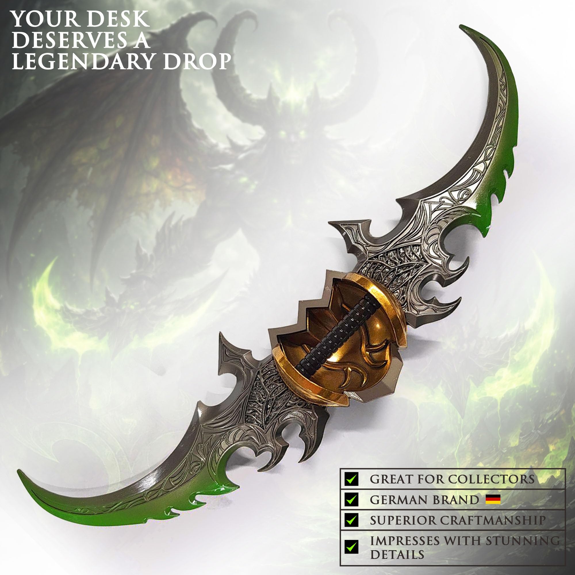 Swords and more World of Warcraft - Réplica de Warglaive of Azzinoth | Arma Illidan Stormrage de 27 cm | Miniatura de metal de aleación de zinc | Wow coleccionable para escritorio y exhibición |