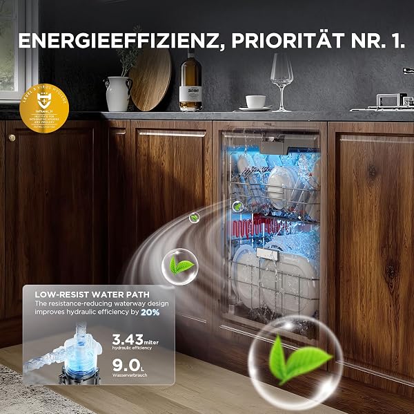 Midea MDWEB1403MB-EA Spülmaschine Vollintegriert 60 cm, 14 Maßgedecke, 9 Programme, Automatische Türöffnung, LED Display, 1/2 Halbe Ladung, Startverzögerung, Geschirrspüler Einbaugerät mit WIFI, 42dB - 3