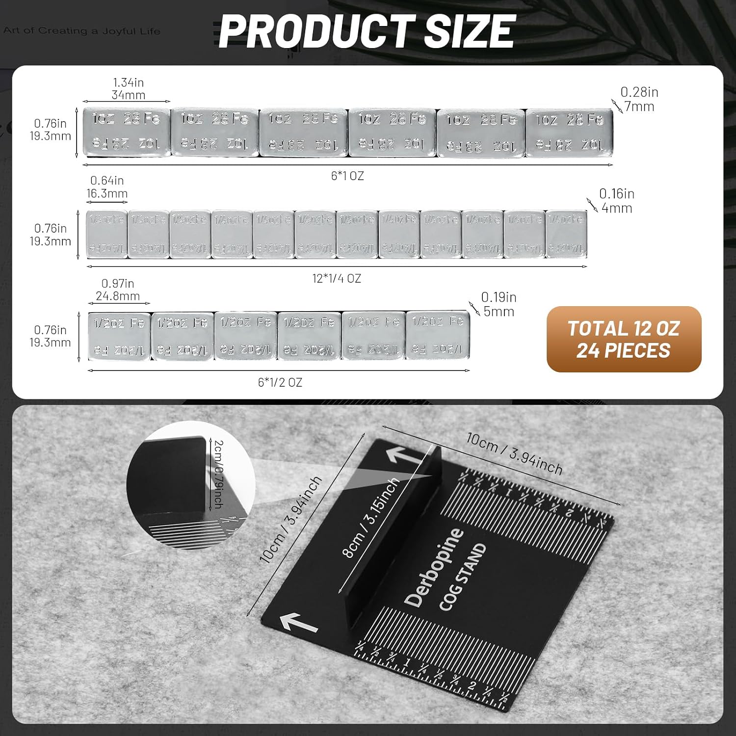 Pinewood Car Kit - 3 Sizes 24 pcs Iron Adhesive Weights, 1/4 OZ, 1/2 OZ, 1 OZ Adhesive Stick-on Weights and Derby Center of Gravity Stand - 1/16" Increments for Speed Optimization