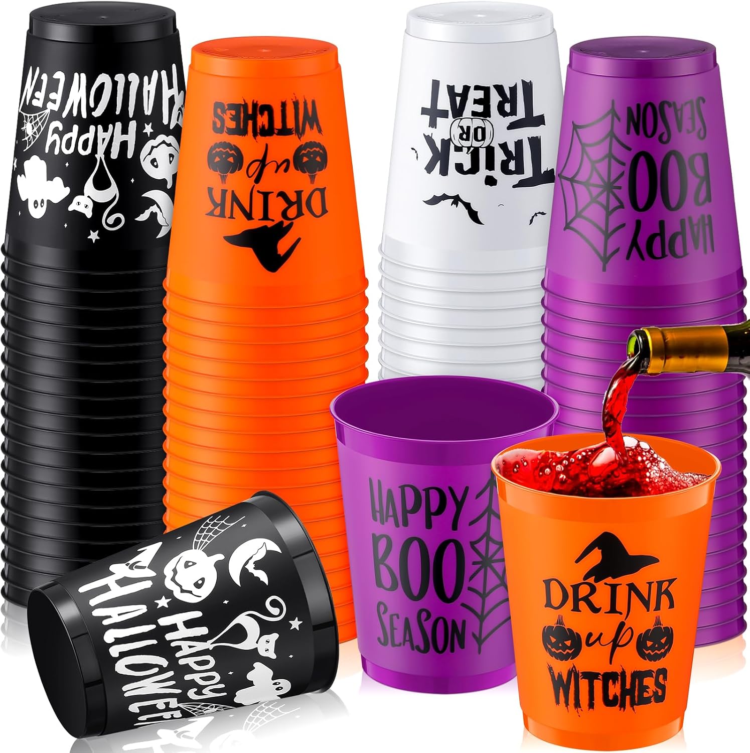 Lallisa 100 Pcs 16 oz Halloween Cups Bulk Halloween Party
