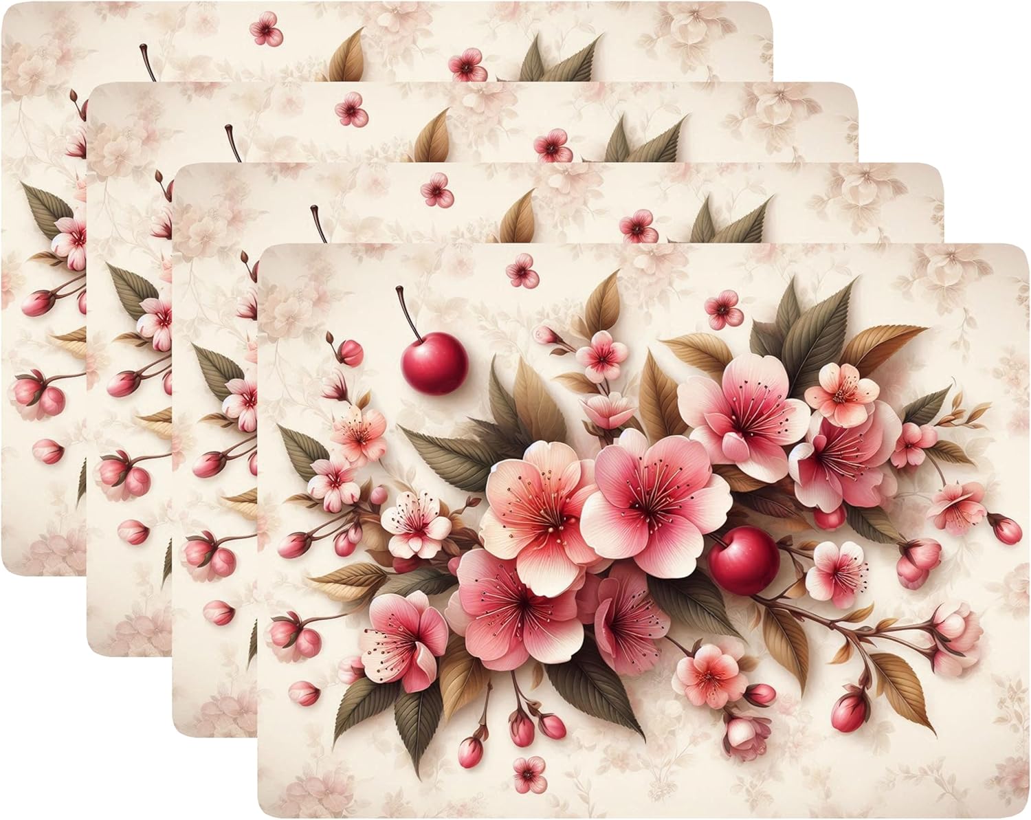 Set of 4 Cork Backed Placemat, Plant Design Kitchen and Dining Table Decoration Hard Placemat 12" x 16" (Olive Branch)