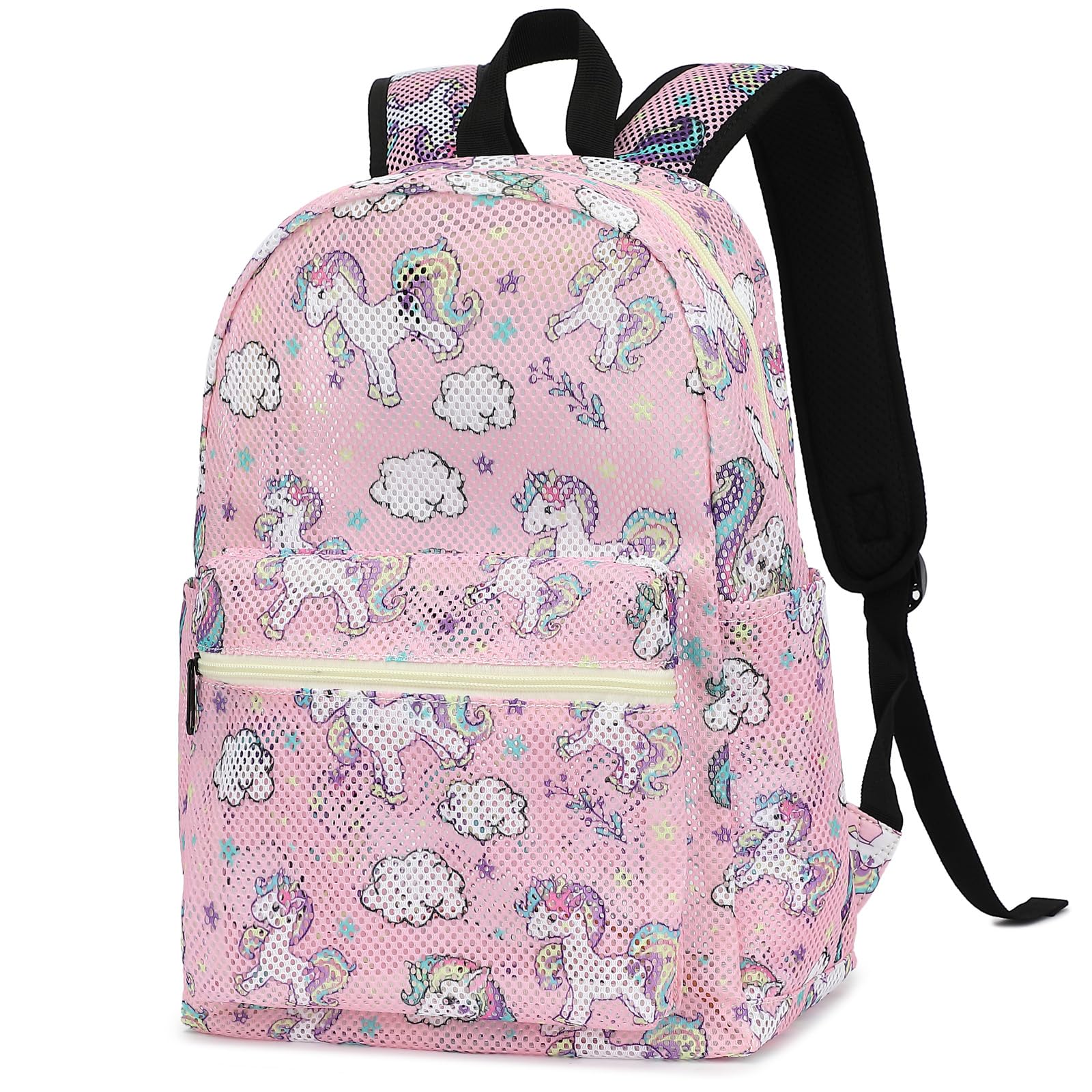 Mimfutu Unicorn Mesh Backpack for Girls, kids Women School Backpacks Semi-Transparent Bookbag See Through Beach Bag Daypack