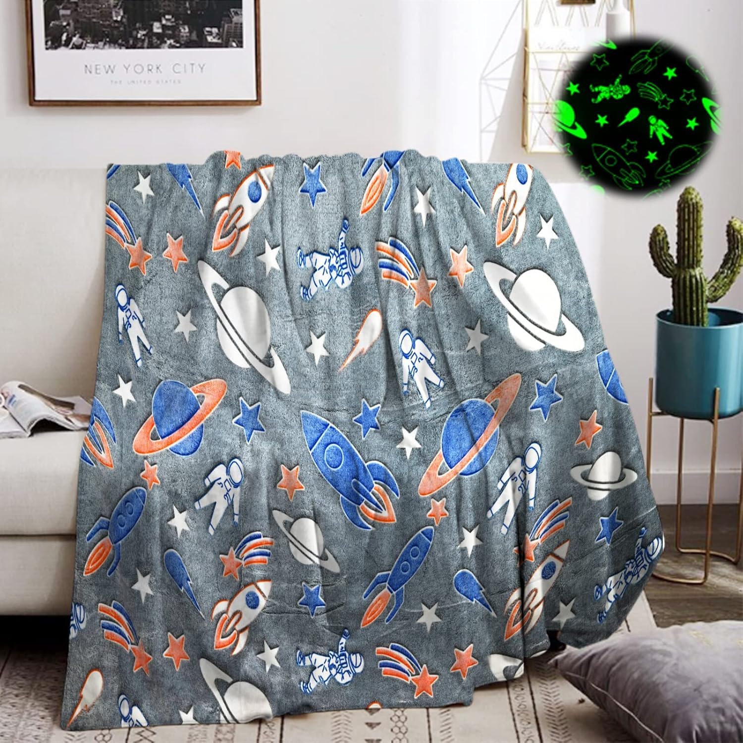 TONY STARK Big Size Glow in The Dark Blanket for Kids, 0-15 Years |200x152 Cm| Soft Flannel Fleece Throw, Cozy & Warm All-Season Radium Blanket, for Boys & Girls – (Space Adventure)-image-30