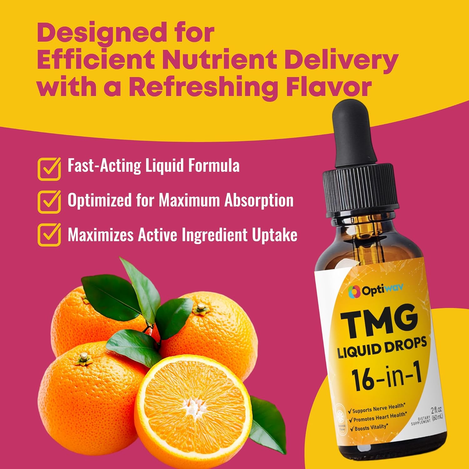 TMG Trimethylglycine Liquid Drops - Betaine High Absorption Methylated Vitamins Supplement for Homocysteine Methylation & Heart Health Support - Orange Flavor Gluten Free Vegan - 2 fl oz - Image 5