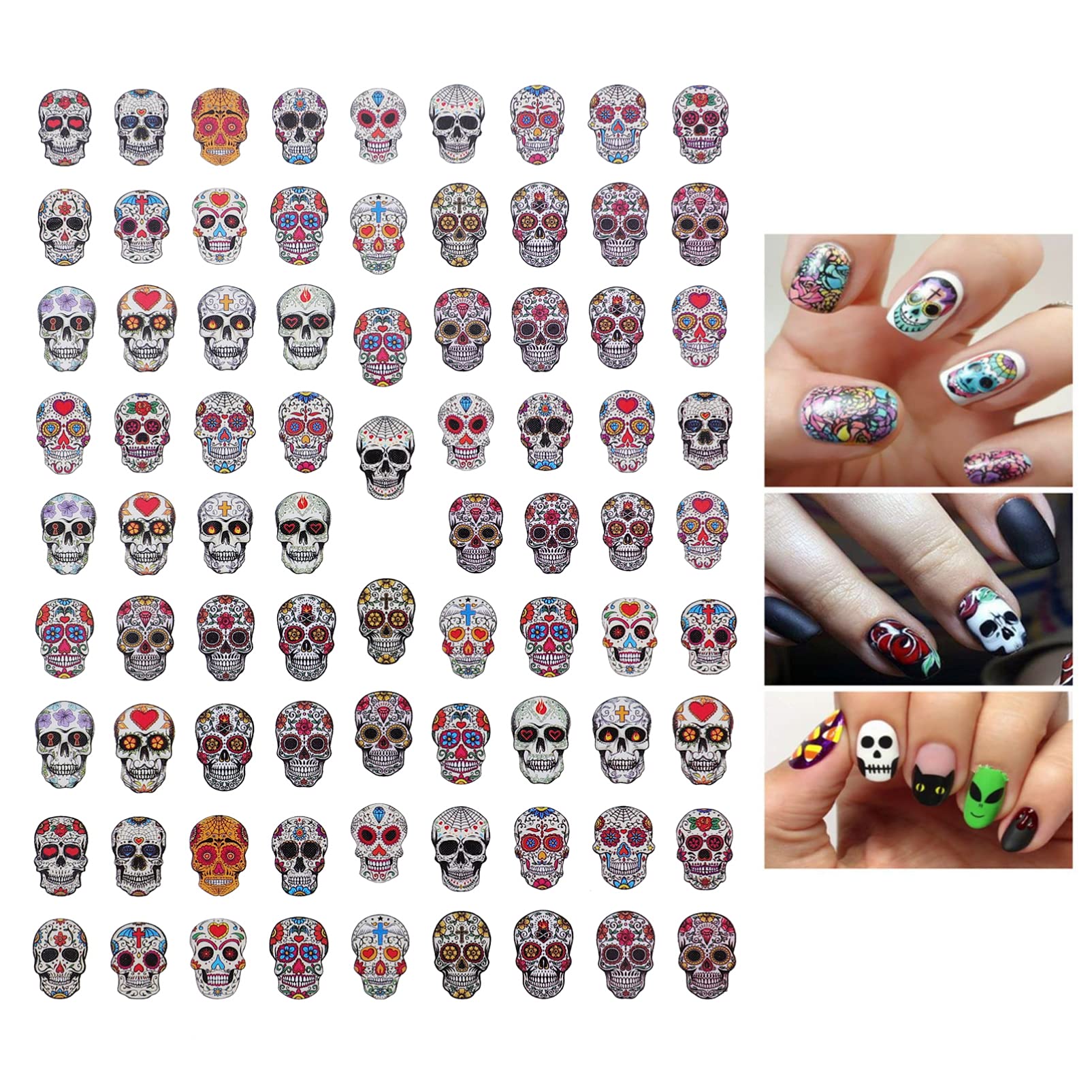 Healvian Pegatinas De Uñas De Halloween De Calcomanías De Esqueletos Y Stickers Autoadhesivos Para Decoración De Manicura Para Casa Y Salones De 10 Hojas*4