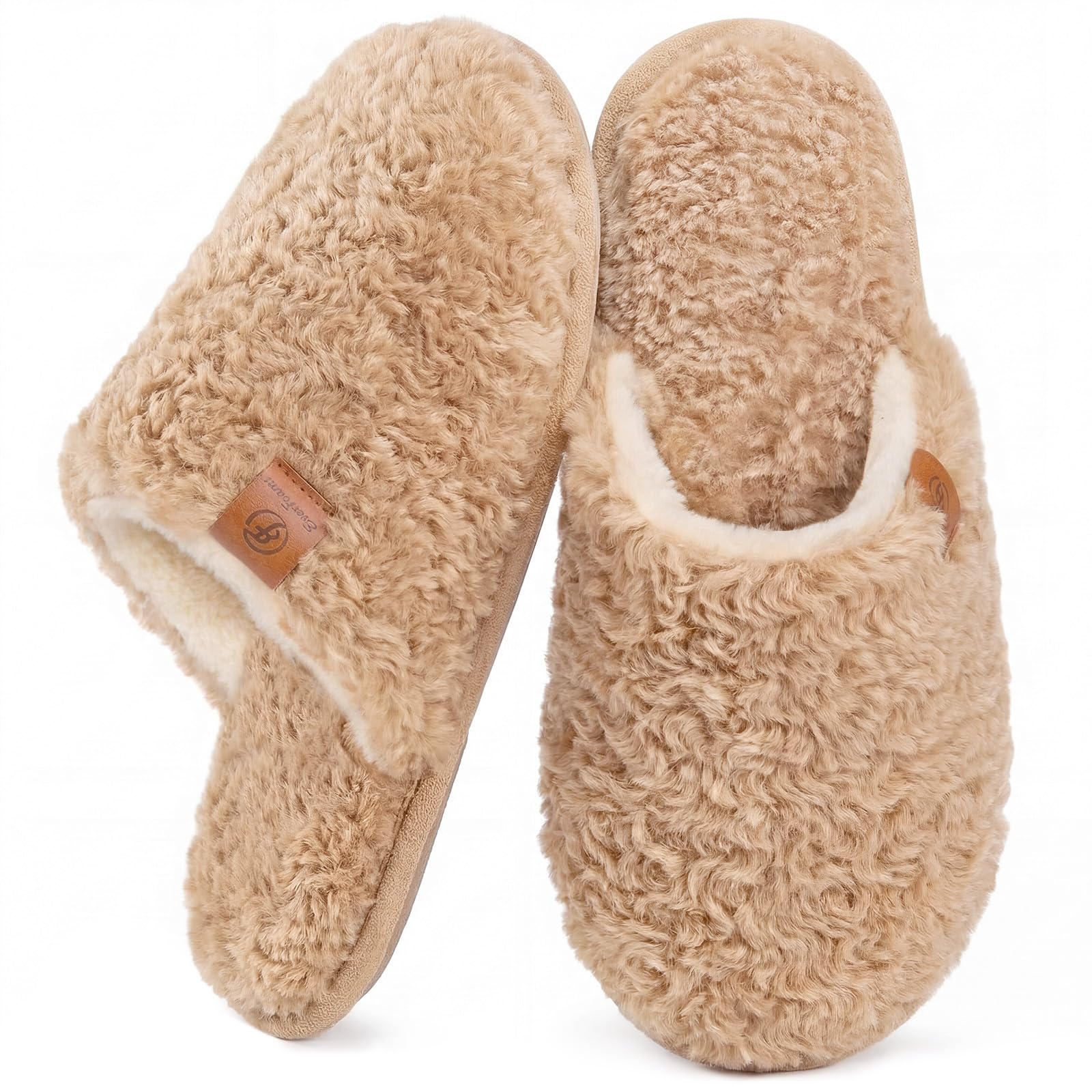 EverFoams Women's Fuzzy Slip-on Slippers Warm Cozy Soft Lightweight Memory Foam Indoor House Shoes