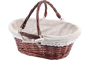Large Oval Basket - Brown Oval Wicker Woven Basket with Linen Lining