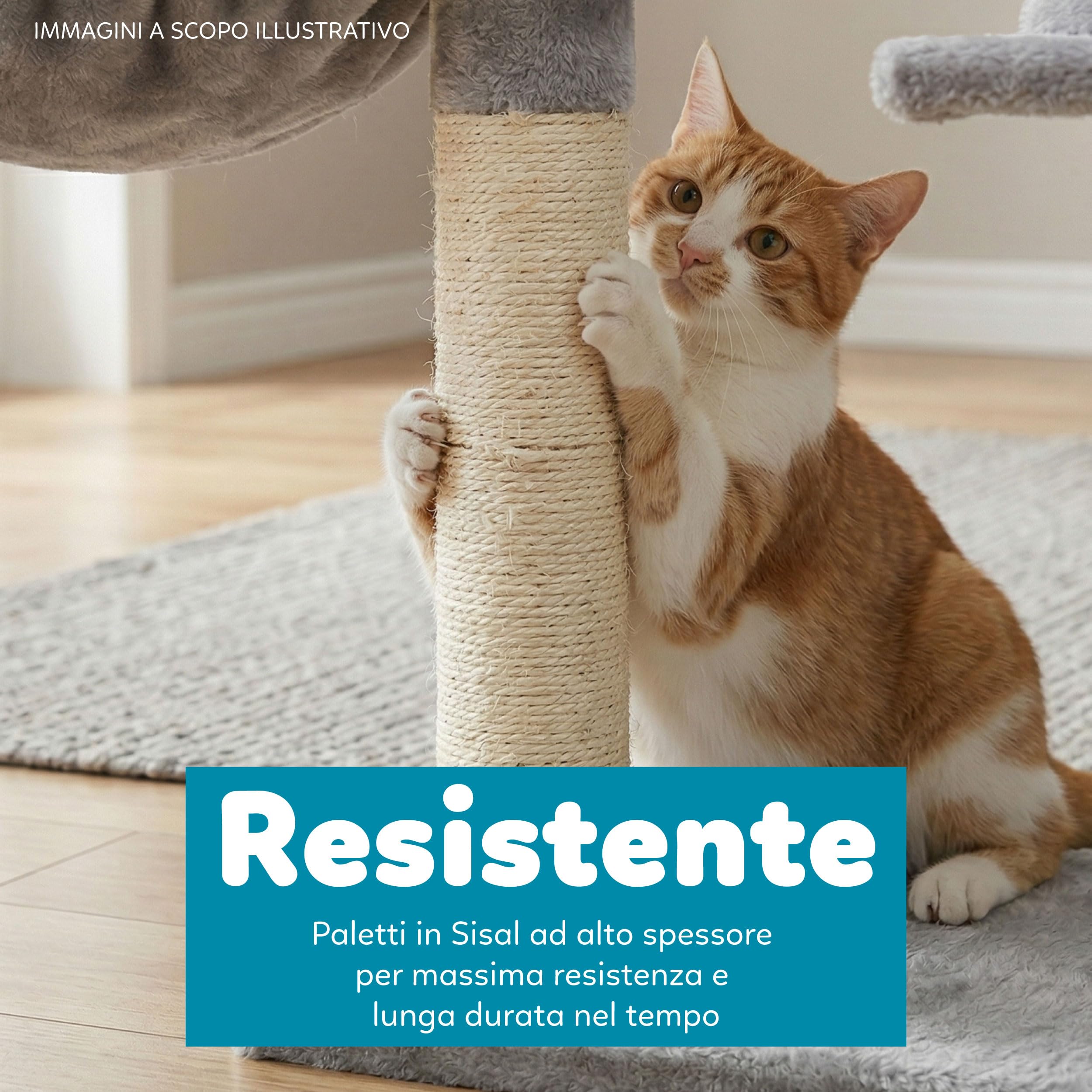AQPET Tiragraffi Paris 138 cm con Cuccia per Gatti Albero Parco Giochi Gioco Tira Graffi per Gatto, Grigio
