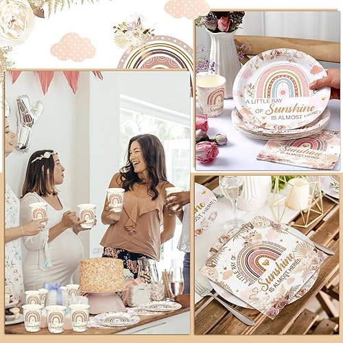 Vista 217 de Hushee Juego de 200 platos florales de papel para baby shower, servilletas, tazas, suministros de fiesta de baby shower, juego de vajilla desechable