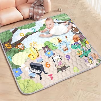 Baby Play Mat for Floor - Foldable Water Resistant Large 127 * 127cm Animal Playmat for Toddler Activity Crawling