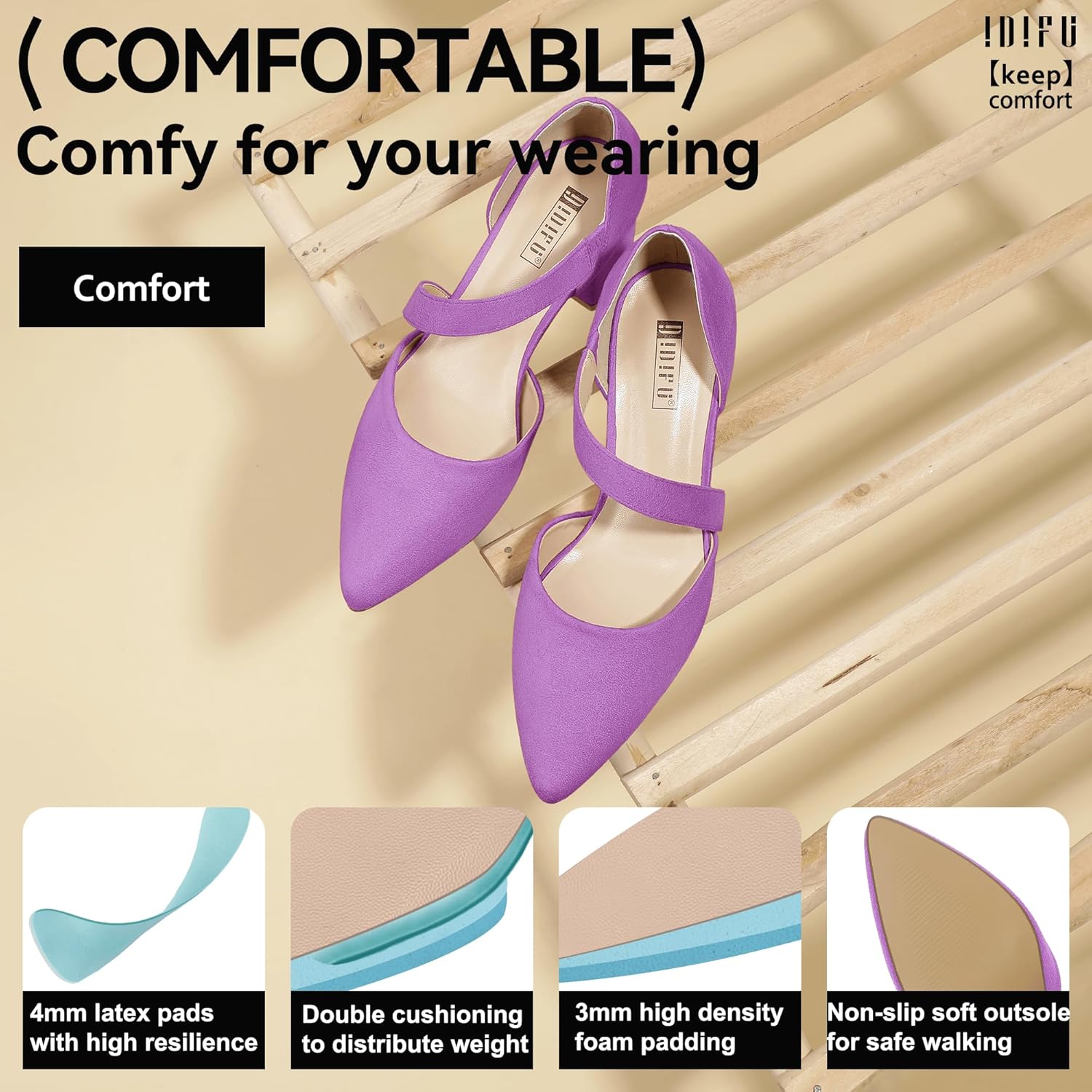 IDIFU IN2 Women's Pumps Closed Toe Strappy Heels Low Block Chunky Heels Dressy Wedding Bride Prom Business Dress Shoes for Women Comfortable Formal Pointed Toe Short Heels - Image 5