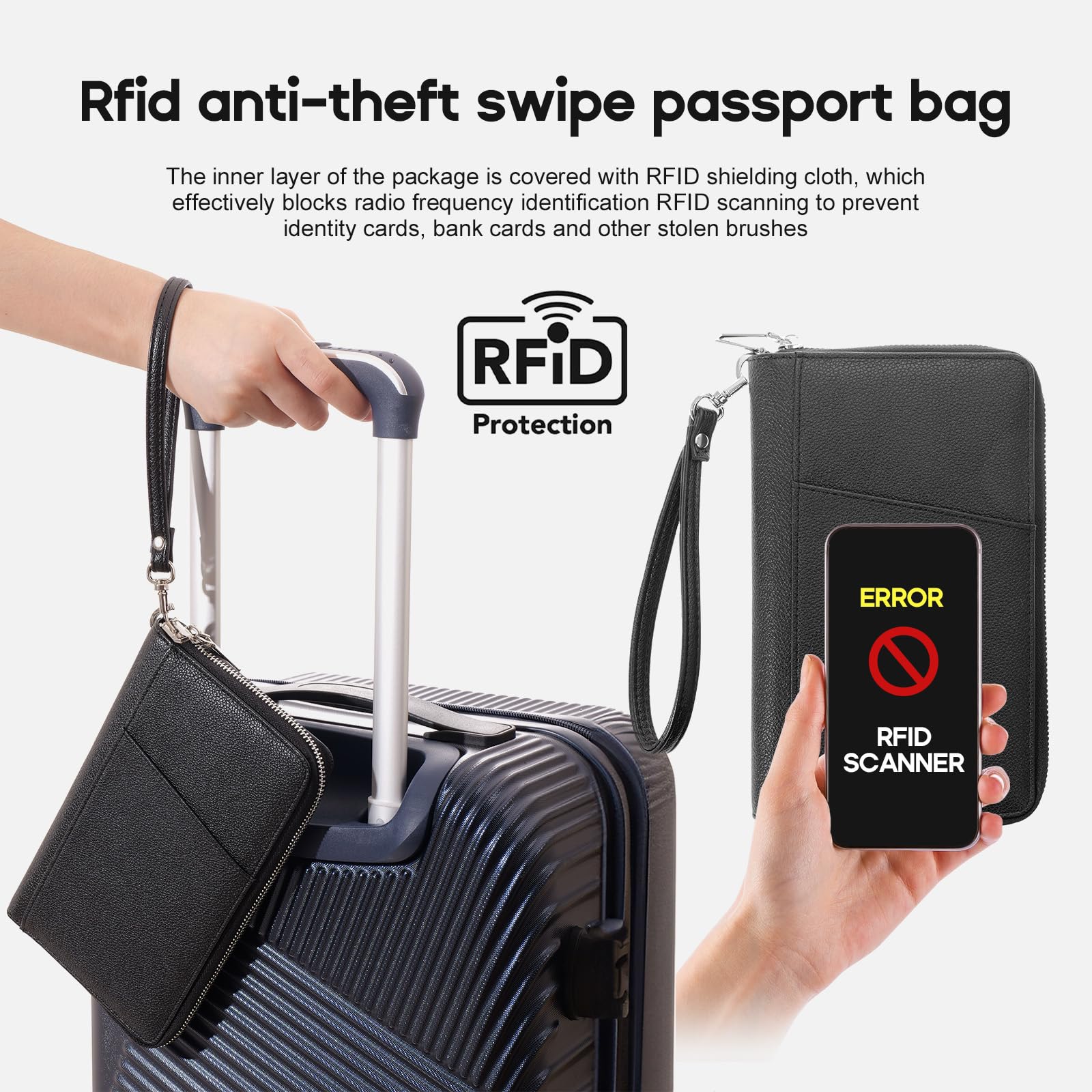 Porta passaporto di famiglia con blocco RFID, organizer per documenti da viaggio in pelle di alta qualità, per donne e uomini, portafoglio da viaggio per carte di credito, nero, compatto