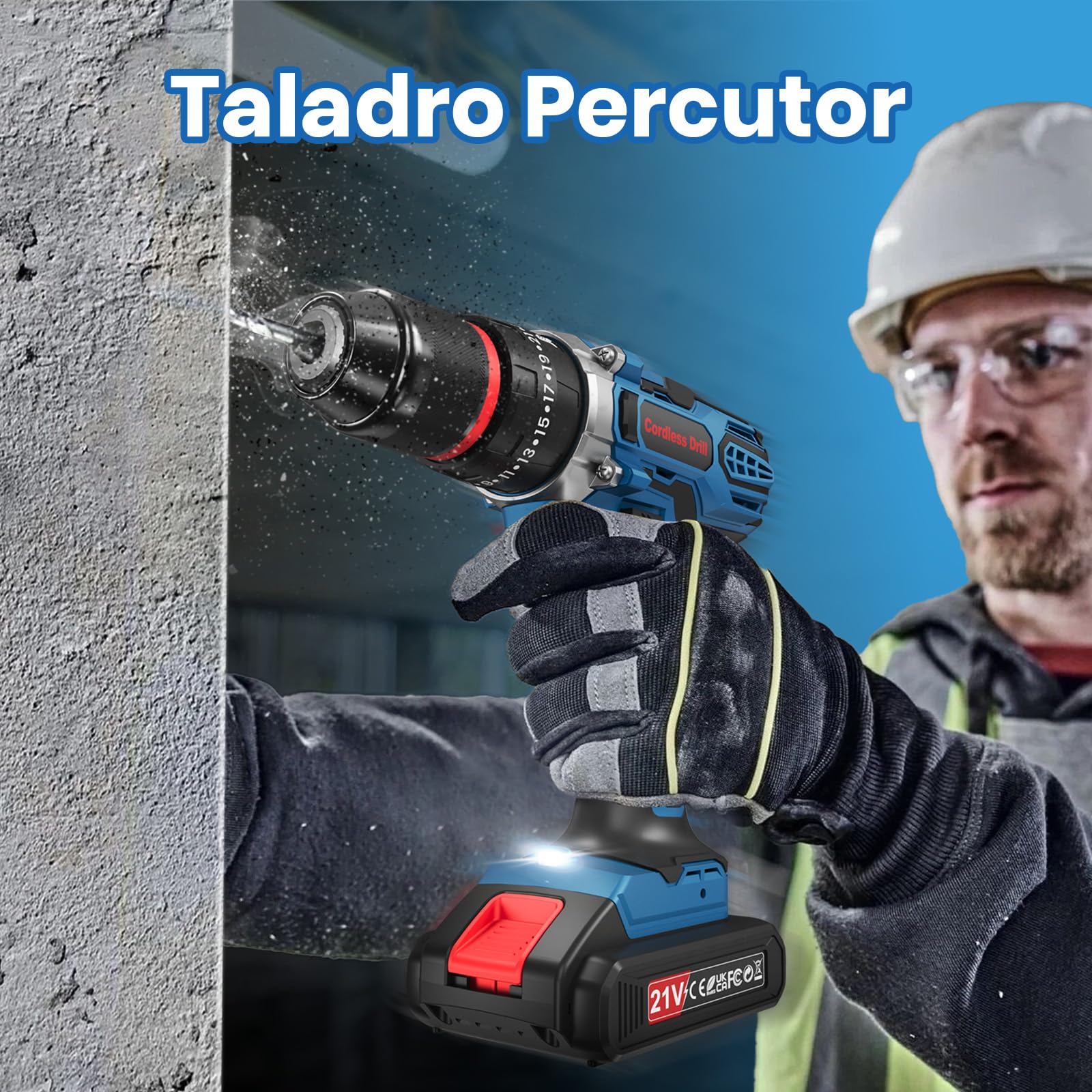 21V Taladro Percutor a Bateria, Taladro Inalámbrico con 2x2,0Ah Baterías, Taladro Atornillador Batería Torque Máximo 45Nm, 25+3 Ajustes Torque, Doble Velocidad, Luz LED, 29 Piezas Accesorios