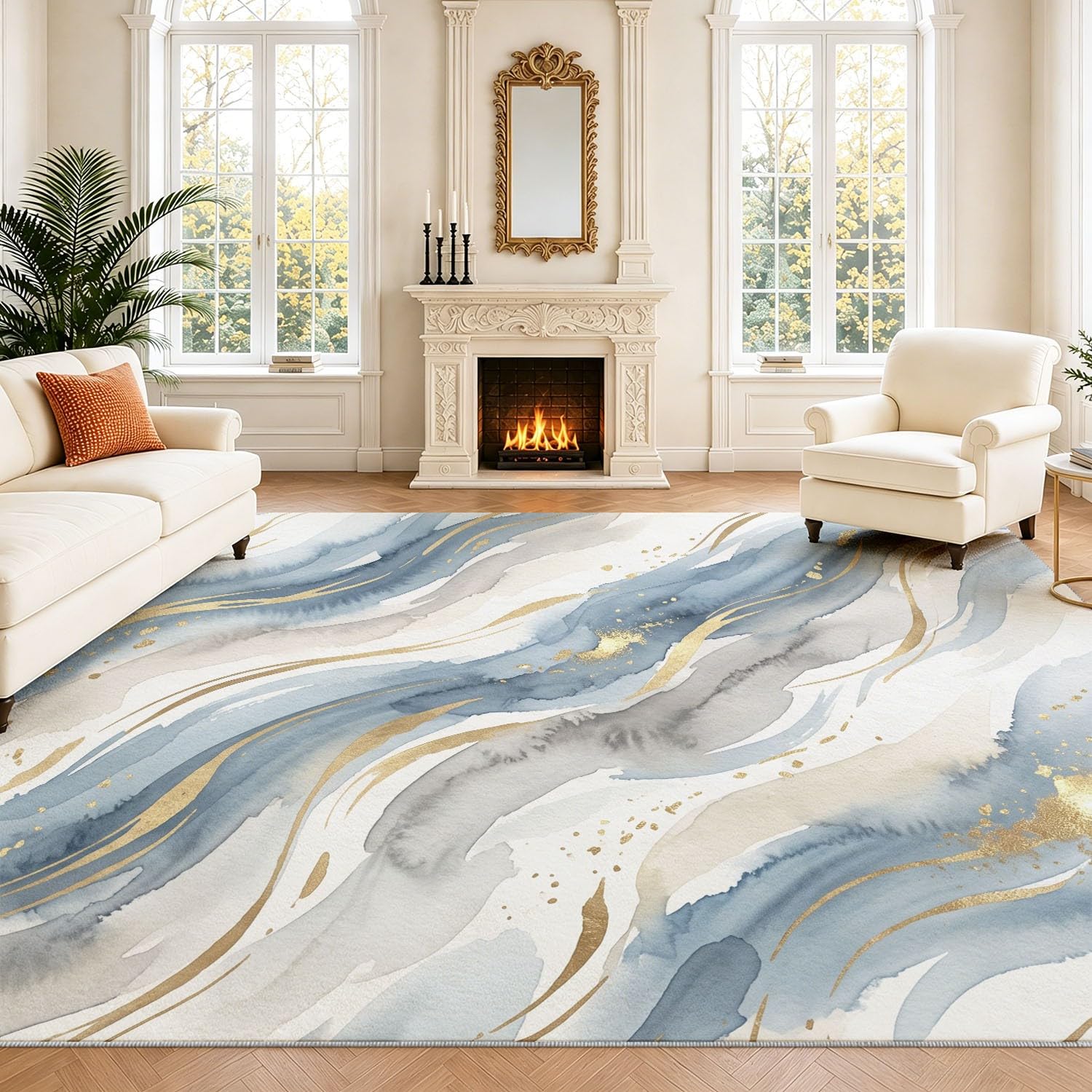 Tappeto moderno artistico per soggiorno, 120 x 170 cm, lavabile, antiscivolo, morbido, a pelo basso, resistente alle macchie, con texture astratta in marmo, tappeto per interni, decorazione per la