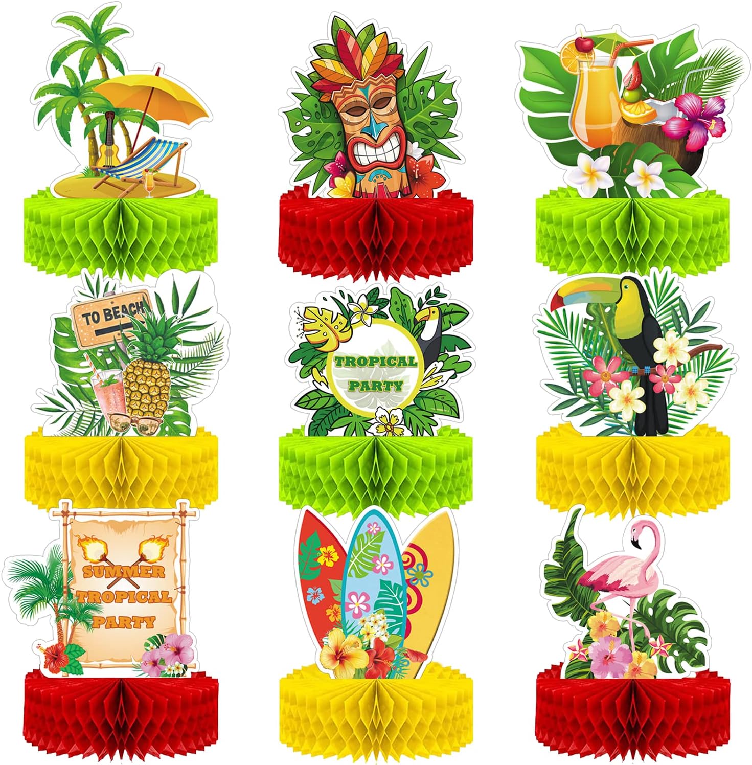 9Pcs Hawaiian Luau Honeycomb Centerpieces Table Topper Hawaiian Party Decorations Summer Tropical Table Centerpiece Aloha Flamingo Palm Tree Theme Party Supplies Table Decorations for Hawaii Party