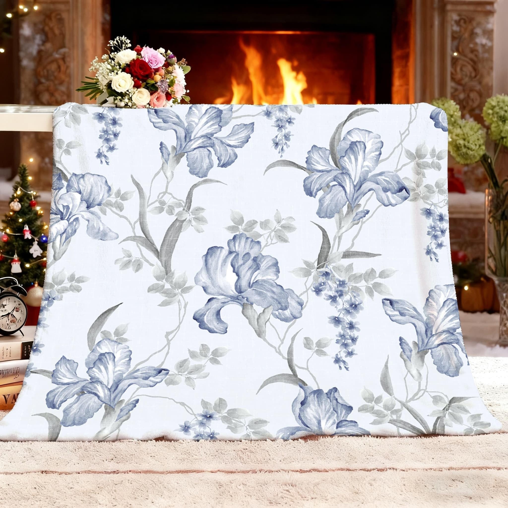 Genérico Przytulny pluszowy koc XXL 180x220cm Rośliny Kwiaty Liście Grawerowane Koc Flanelowy Ciepły Koc Miękki Polar Biały Na Sofę Salon Biuro Samochód Na Zewnątrz Koce