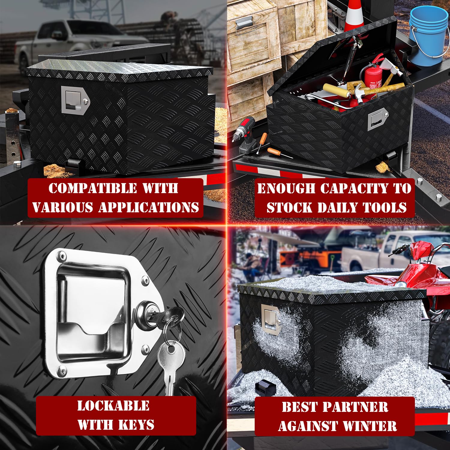 KitsPro 33 Inch Trailer Tongue Box Universal For ATV UTV RV Truck, Gloss Black