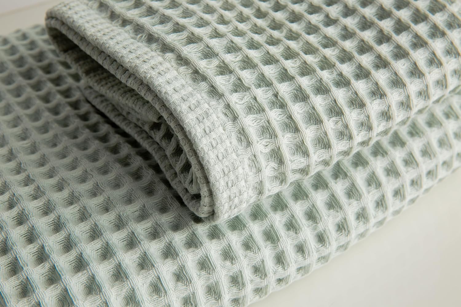 Waffle Cotton Bath Towels-100% Turkish Cotton, Quick Dry, Ultra Soft, Premium Absorbent, Weave Design, Fast Drying-2 Pieces Bath Towel Set (1 Large Bath Towel and 1 Hand Towel) (Sage)