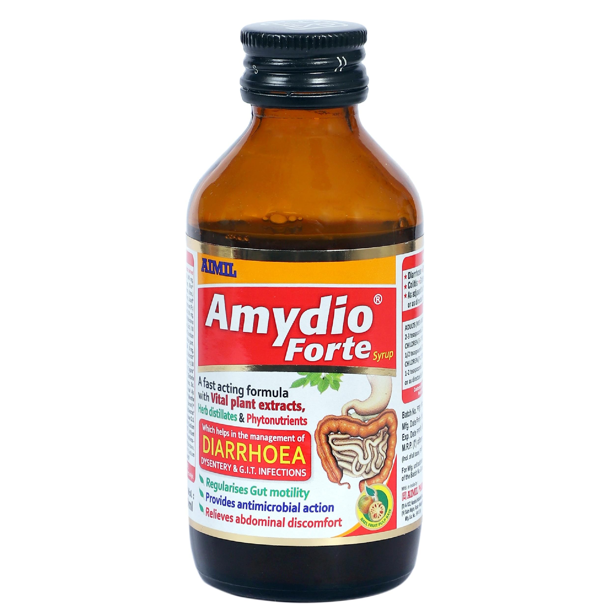 AIMIL Amydio Forte Syrup - 100ml | Ayurvedic Gastric Discomfort & Gut Health Tonic | Replenishes Electrolytes & Supports Dehydration Recovery | Herbal Formulation with Bael & Saunf (Pack of 1)-image-31