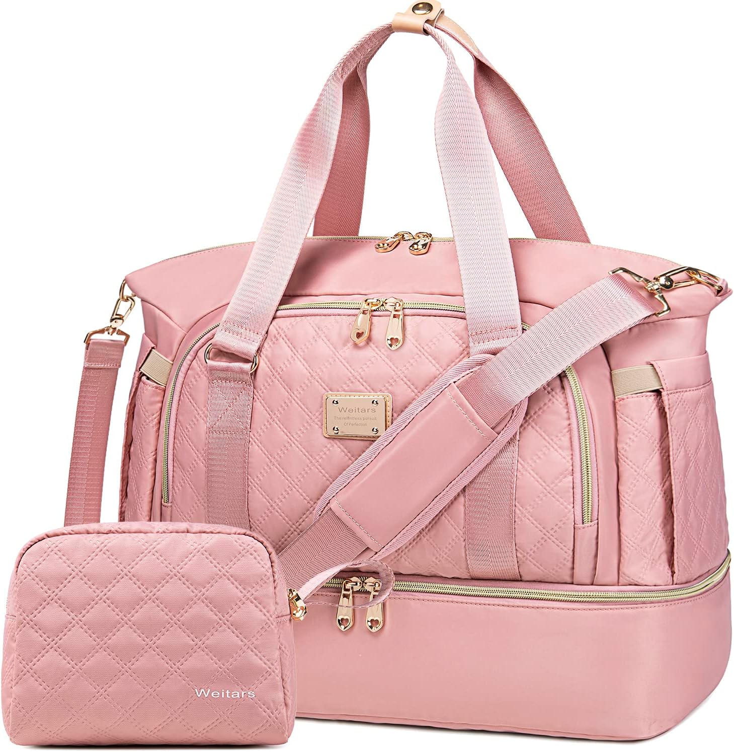 WeitarsGym Bag For Women,Travel Duffel Bag Weekender Bag,Sport Bag With Shoes Compartment And Wet Pocket,Large Carry On Bag Overnight Hospital Bag For Women Travel,Gym,Shopping (Pink)